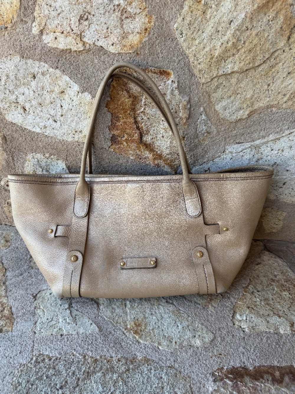 Salvatore Ferragamo Beige Pebbled Leather Tote Bag